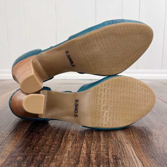 Miz Mooz Jay Mary Jane Pump Heel Embossed Leather Retro Size 9.5 EU 40.5 in Teal - Picture 10 of 16